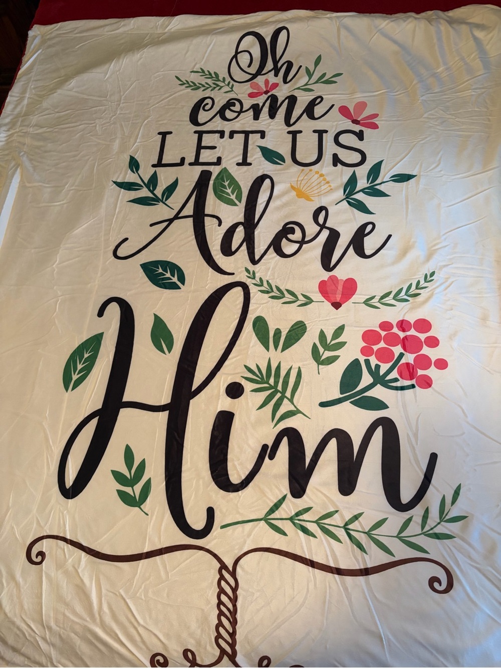 Cream Floral 'Oh Come Let Us Adore' Decorative Throw